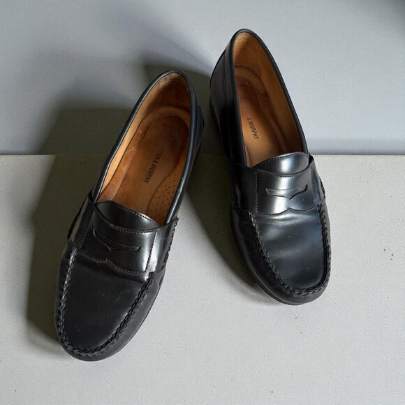 JOHNSTON & MURPHY Black Leather Oxford Slip On Dress Loafers Size 11 - Picture 2 of 8